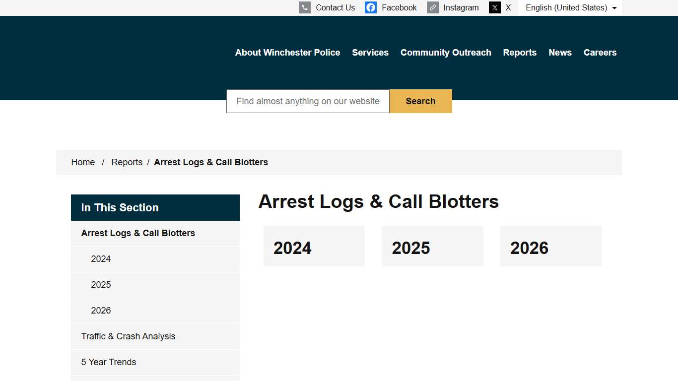 Arrest Logs & Call Blotters - Winchester Police